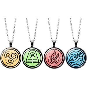 Airbender Necklace Gift Set Complete Four Elements Metal Alloy Adjustable Chain
